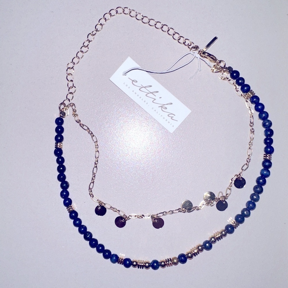ettika choker double layer blue and coins necklace